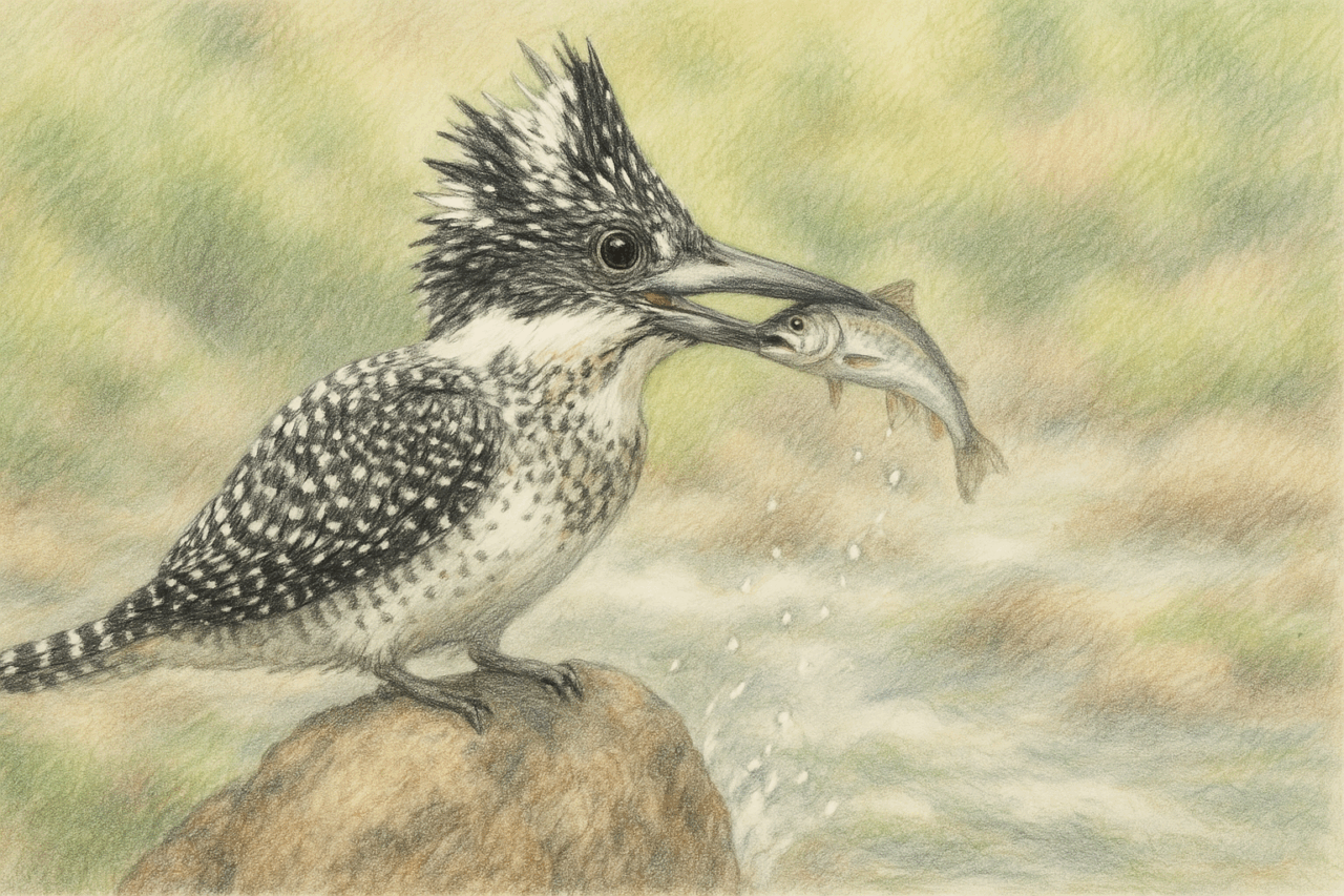 カワセミとヤマセミの違い (2)魚を咥えたヤマセミ