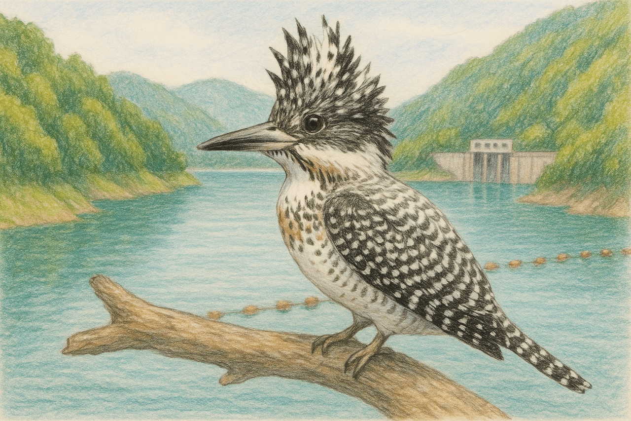 ダム湖に生息するヤマセミ