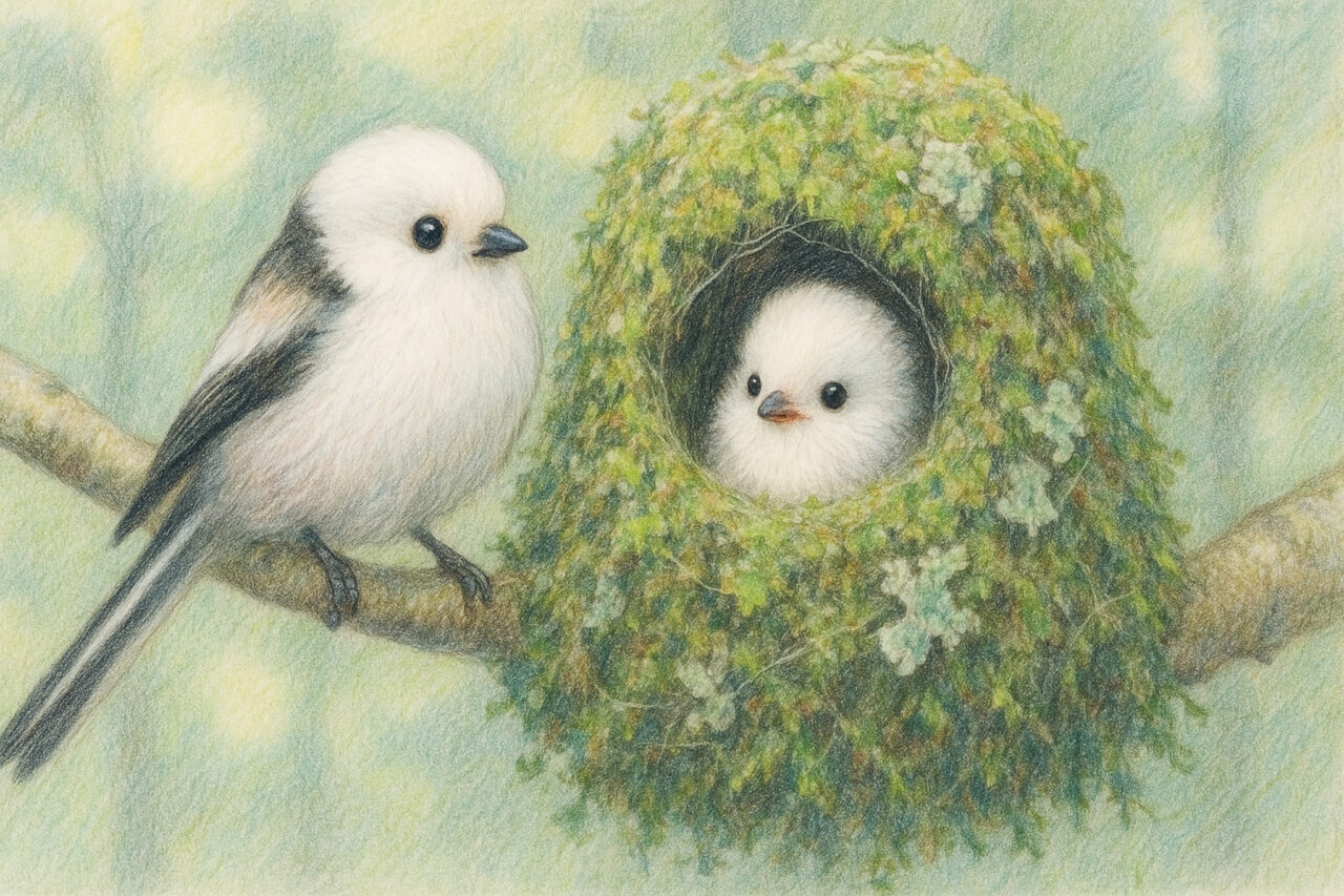 コケの巣とヒナのイラスト