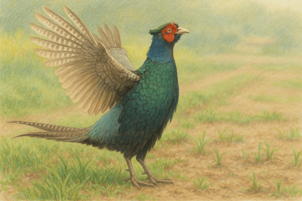 キジとヤマドリの違い　キジの母衣打ち