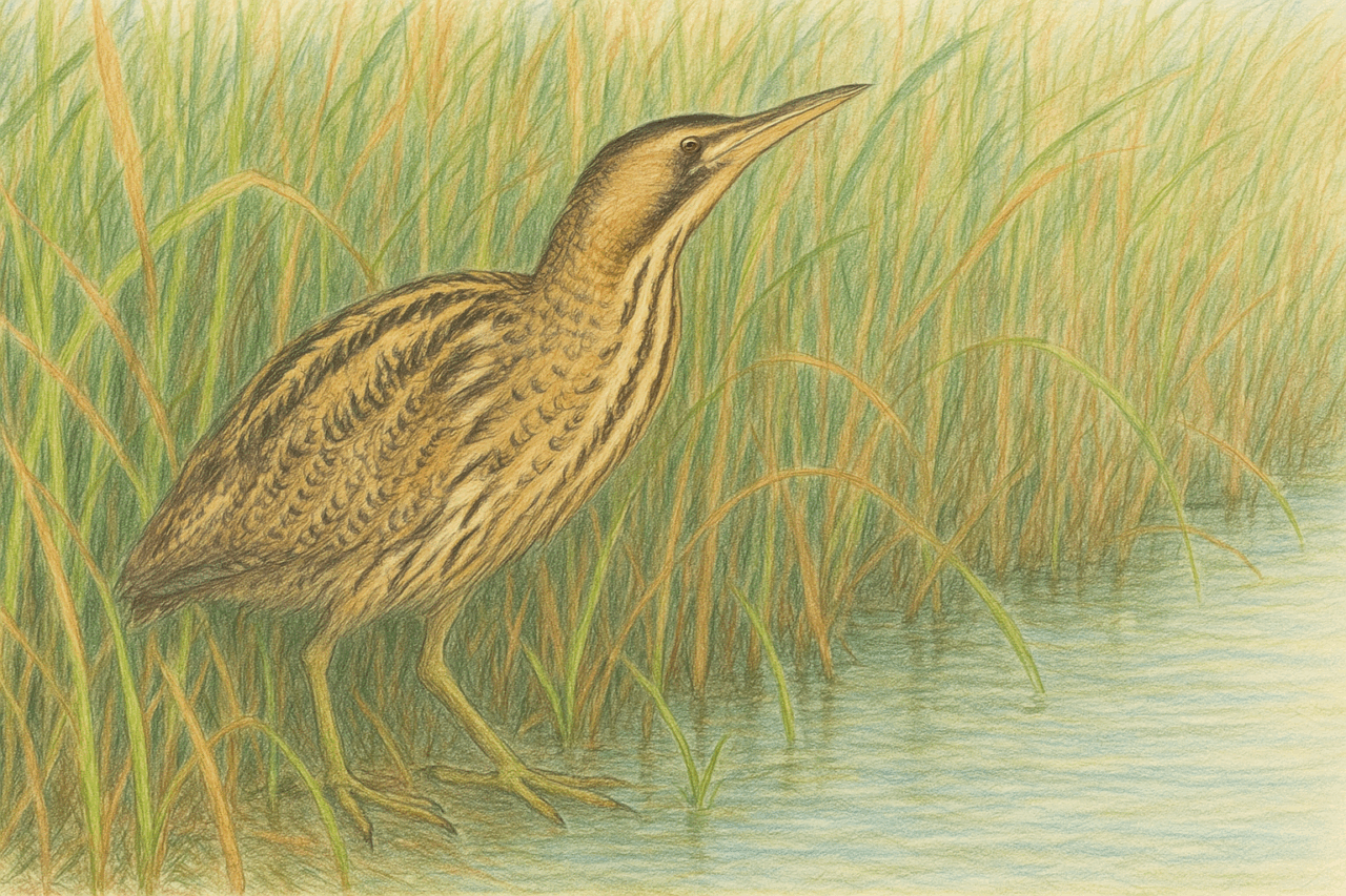 サンカノゴイ　ヨシ原の水辺