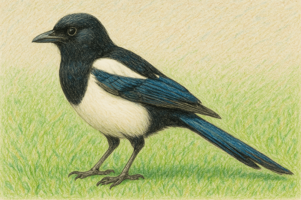 カササギ　日本で見られるカラス科の野鳥