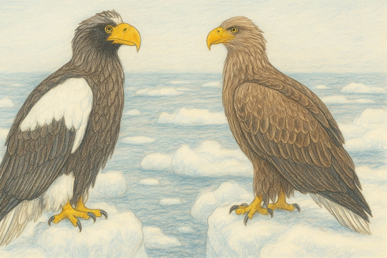 オオワシとオジロワシの違い　流氷