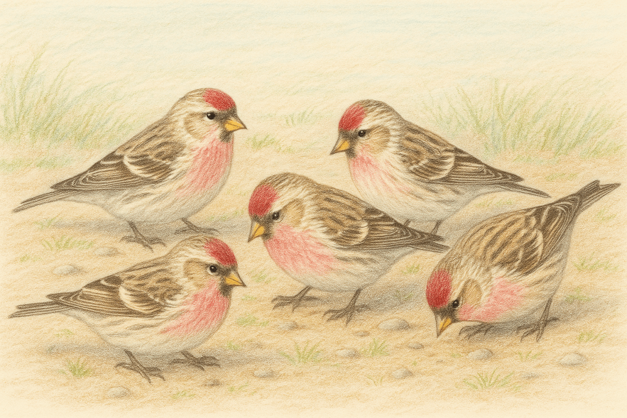 ベニヒワ 群れ 地面