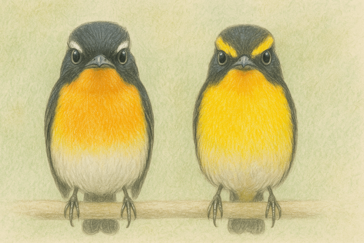 おなかの違い　ムギマキとキビタキの違いと見分け方