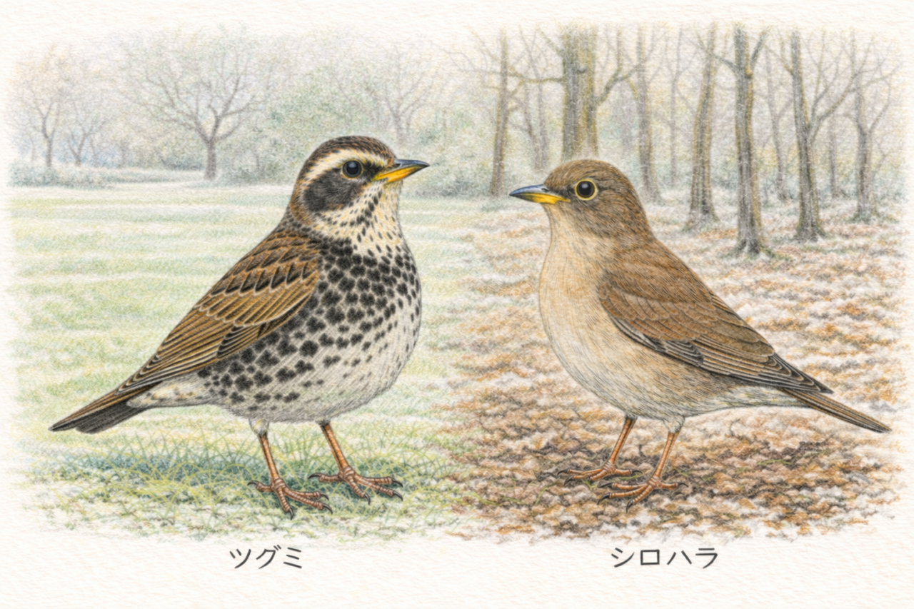 ツグミとシロハラの違いと見分け方　　ポイント