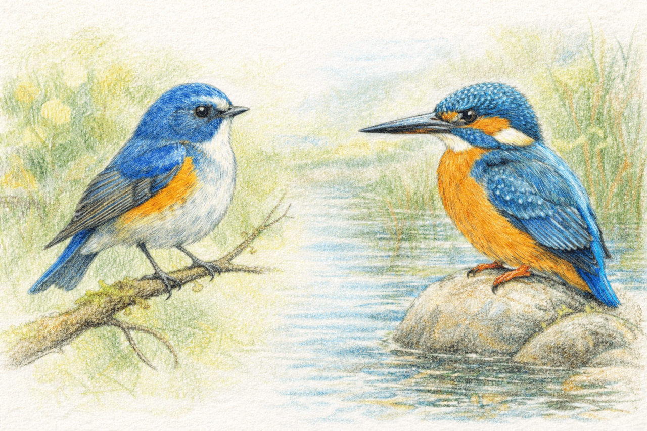 ルリビタキとカワセミの違いと見分け方 オス同士