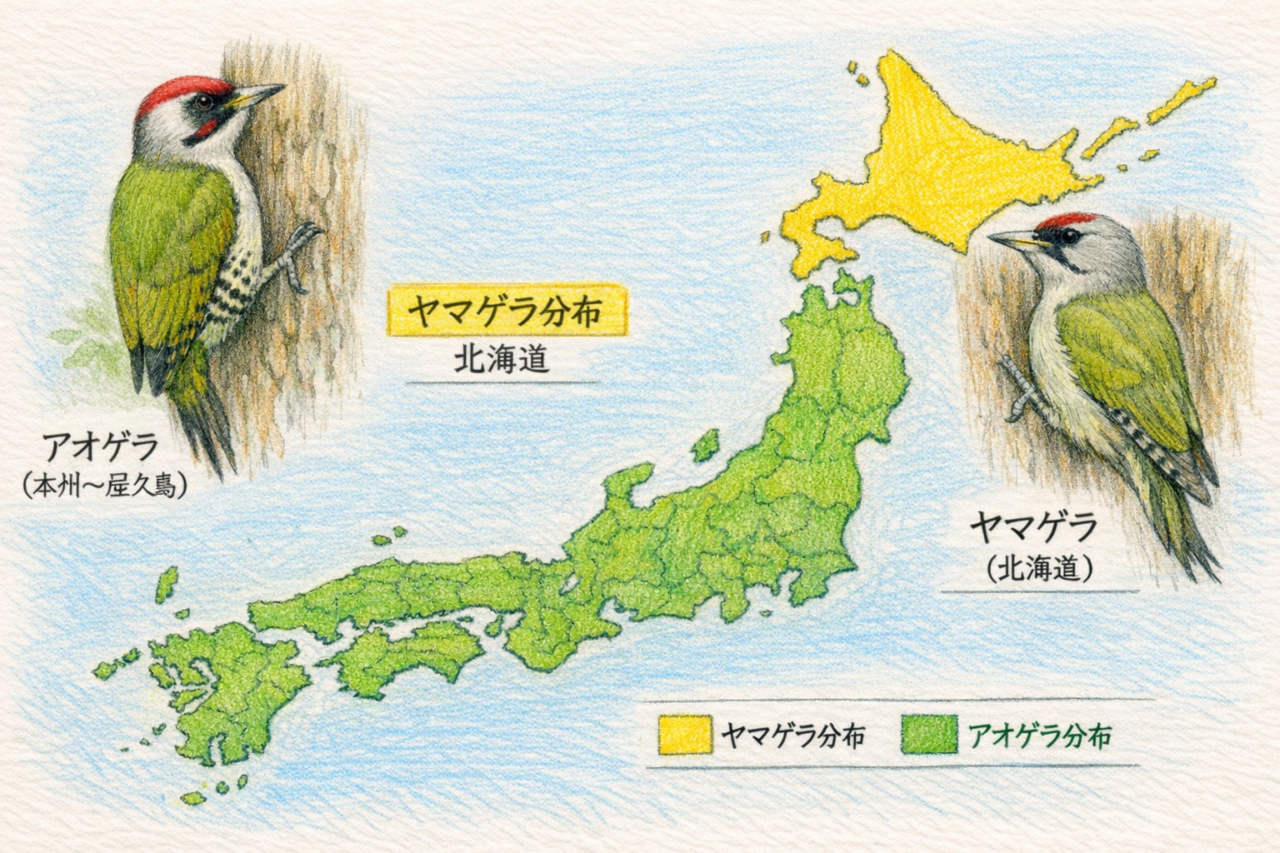 アオゲラとヤマゲラの違いと見分け方　生息地の違い