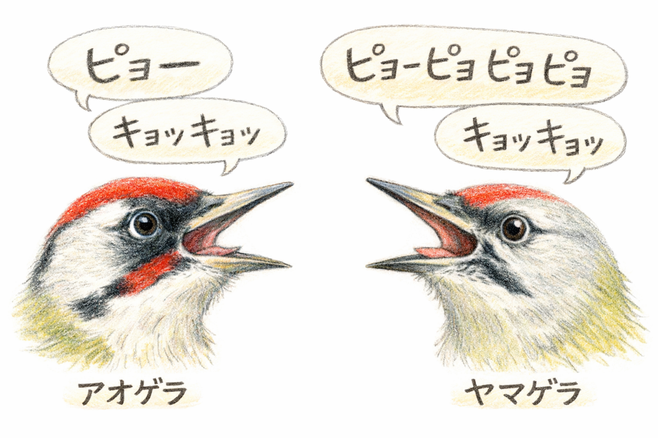 アオゲラとヤマゲラの違いと見分け方　鳴き声の違い