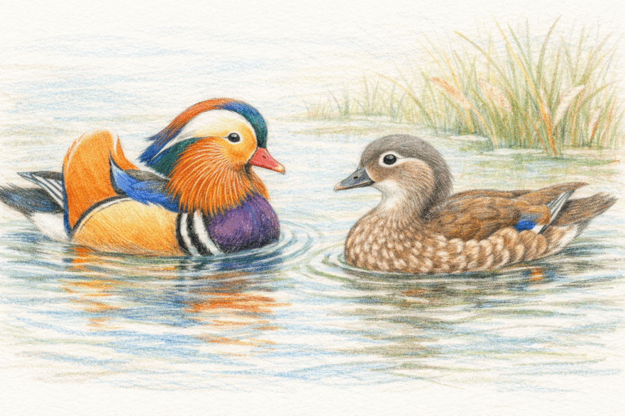 オシドリのオスとメスの違いと見分け方