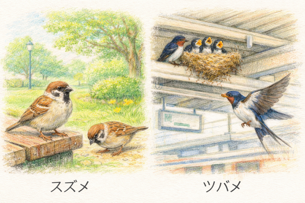 スズメとツバメの違いと見分け方 生息環境の違い