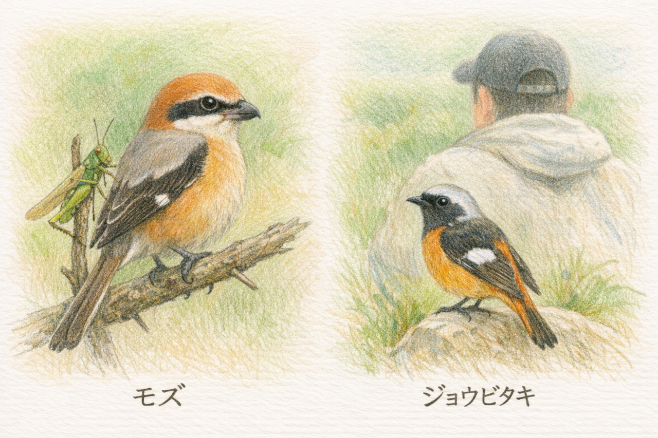 モズとジョウビタキの違いと見分け方　行動・習性の違い
