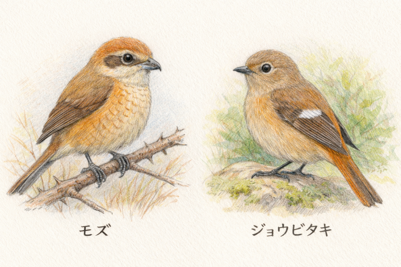 モズとジョウビタキの違いと見分け方　メスの違い