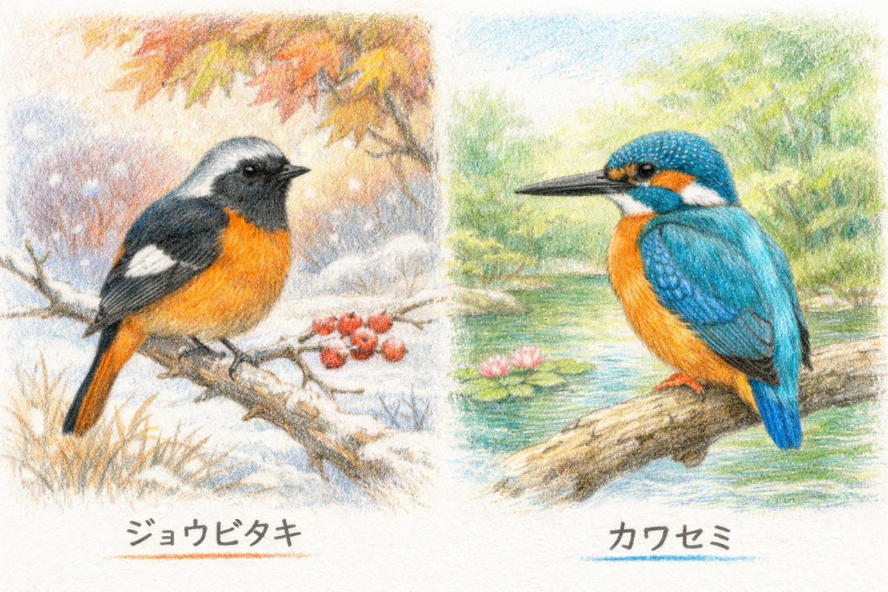 ジョウビタキとカワセミの違いと見分け方 見られる時期の違い