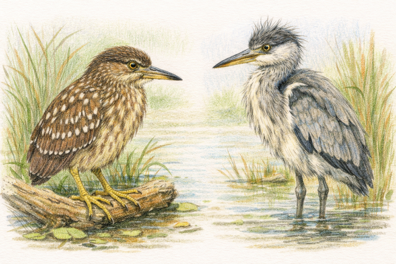 アオサギとゴイサギの違いと見分け方　幼鳥の違い