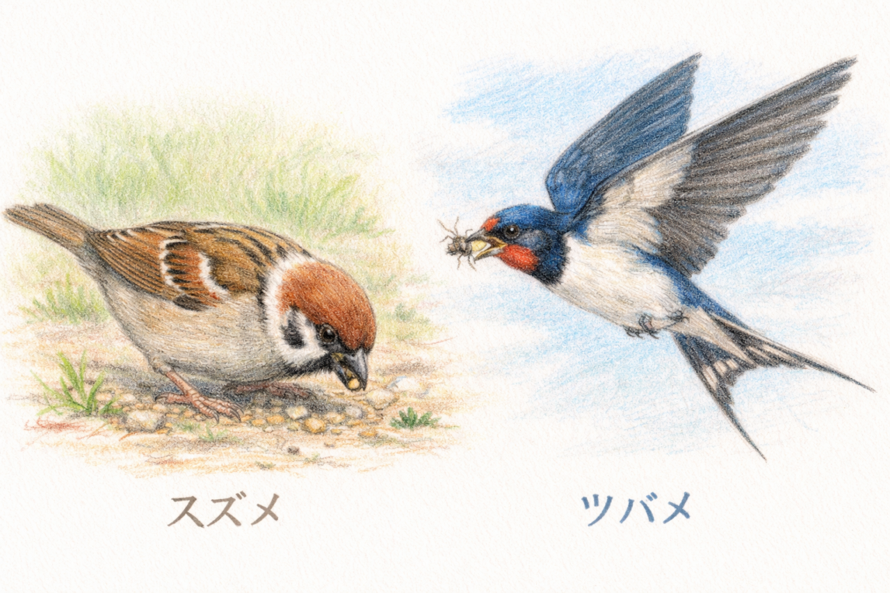 スズメとツバメの違いと見分け方 食性の違い
