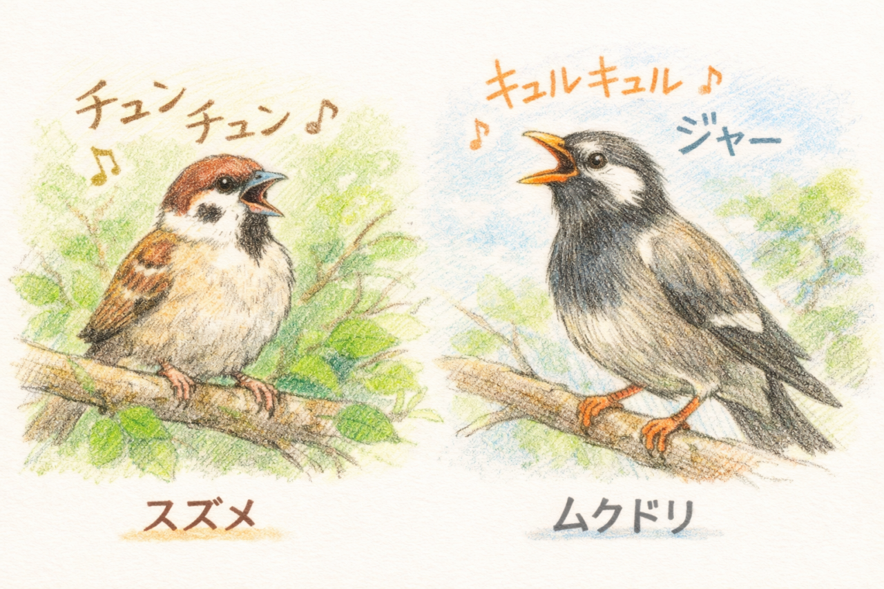スズメとムクドリの違いと見分け方 鳴き声の違い