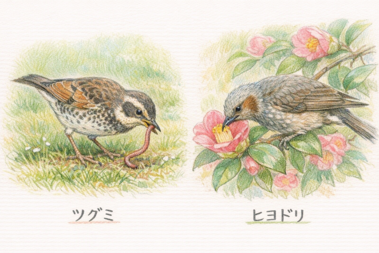ツグミとヒヨドリの違いと見分け方 食生の違い