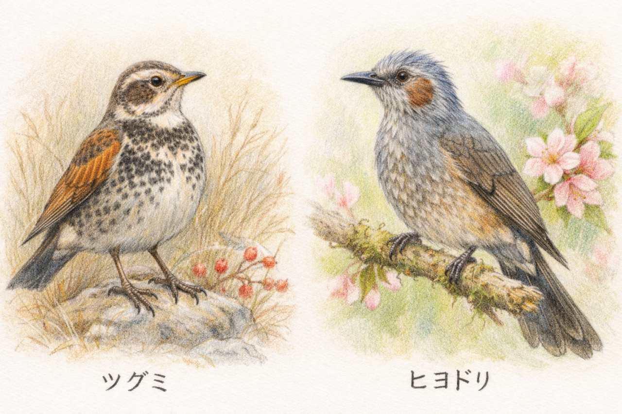 ツグミとヒヨドリの違いと見分け方 配色の違い