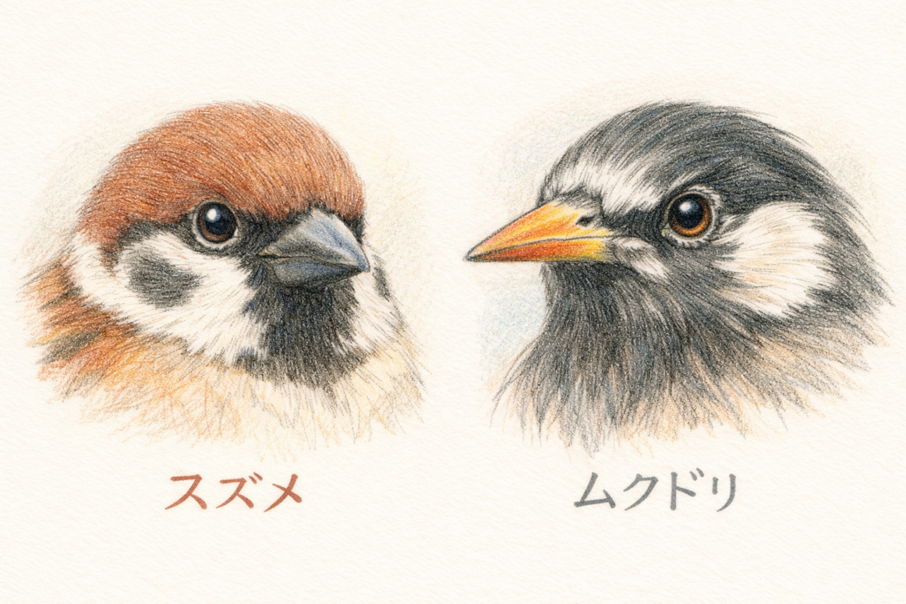 スズメとムクドリの違いと見分け方 顔の違い