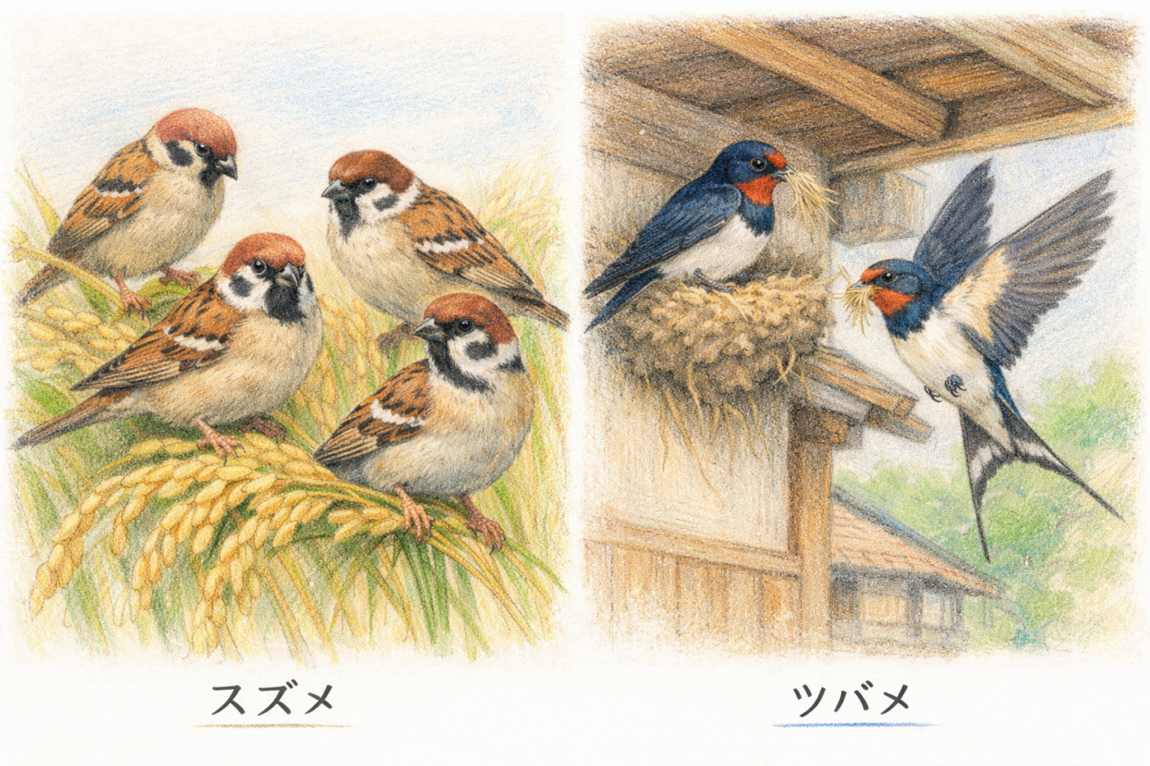 スズメとツバメの違いと見分け方 習性・行動の違い