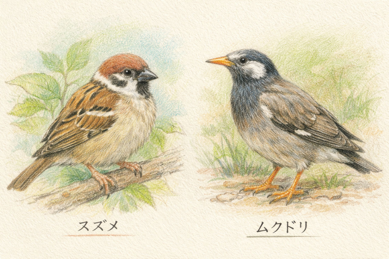 スズメとムクドリの違いと見分け方 配色の違い