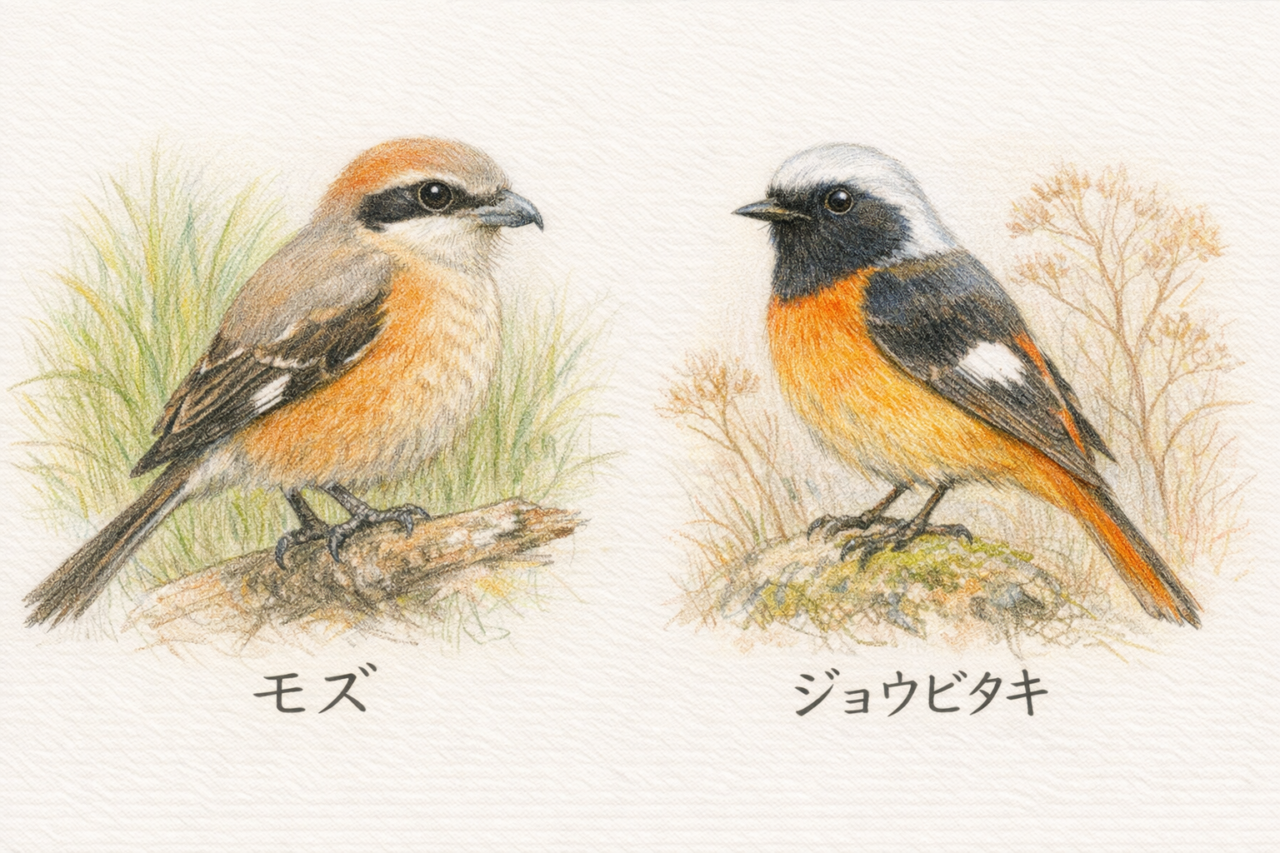 モズとジョウビタキの違いと見分け方　色の違い