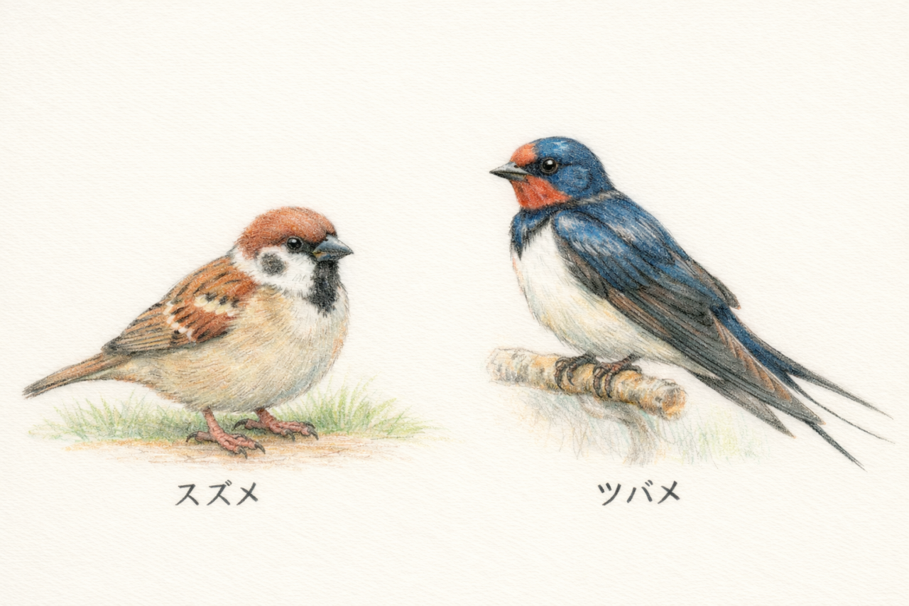 スズメとツバメの違いと見分け方 配色の違い