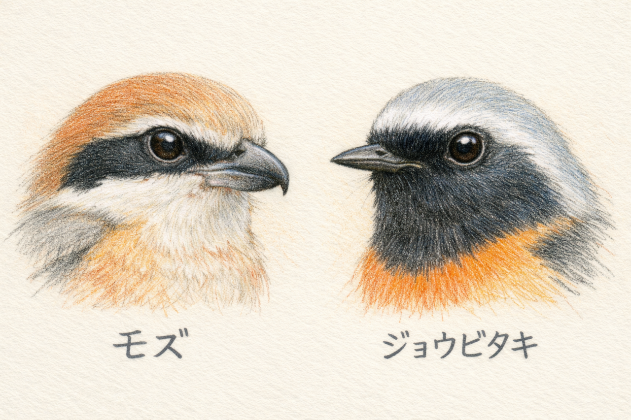 モズとジョウビタキの違いと見分け方　顔の違い