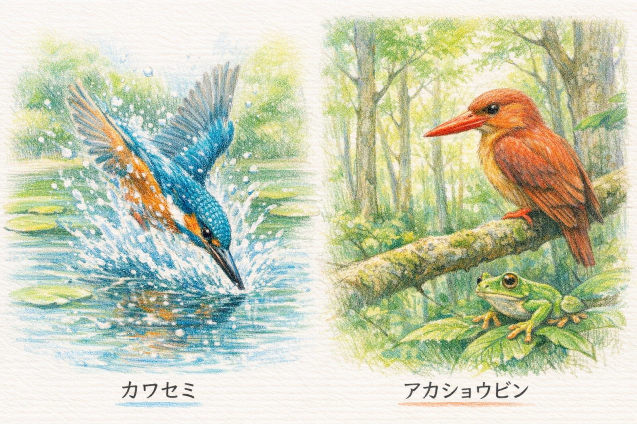 カワセミとアカショウビンの違いと見分け方 習性・行動の違い