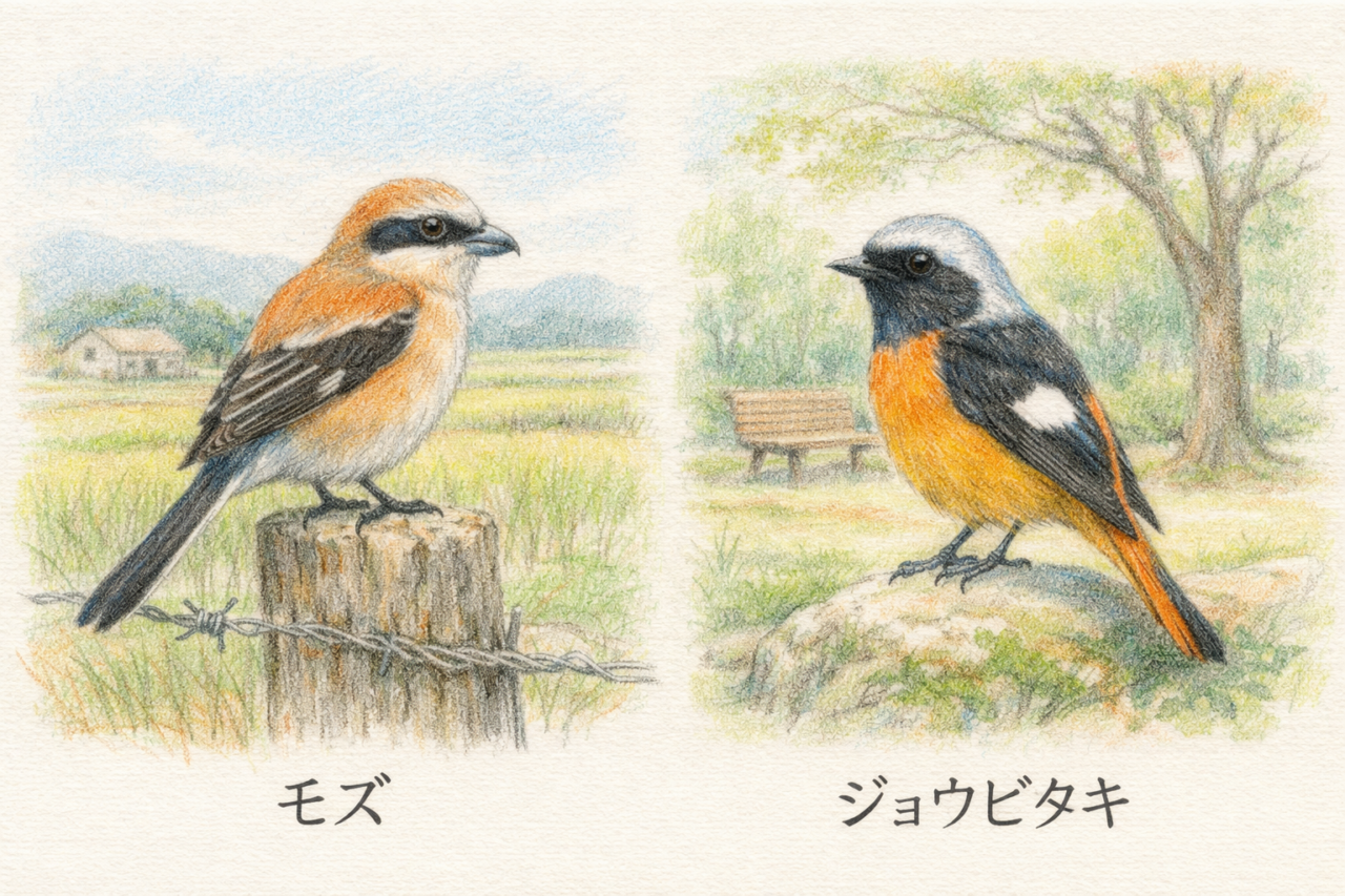 モズとジョウビタキの違いと見分け方　生息環境の違い