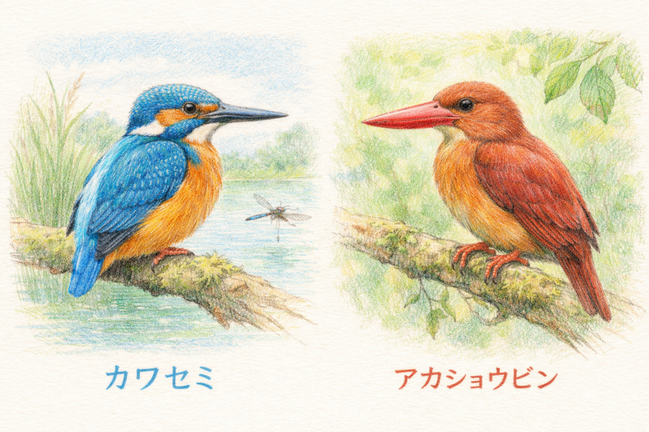 カワセミとアカショウビンの違い