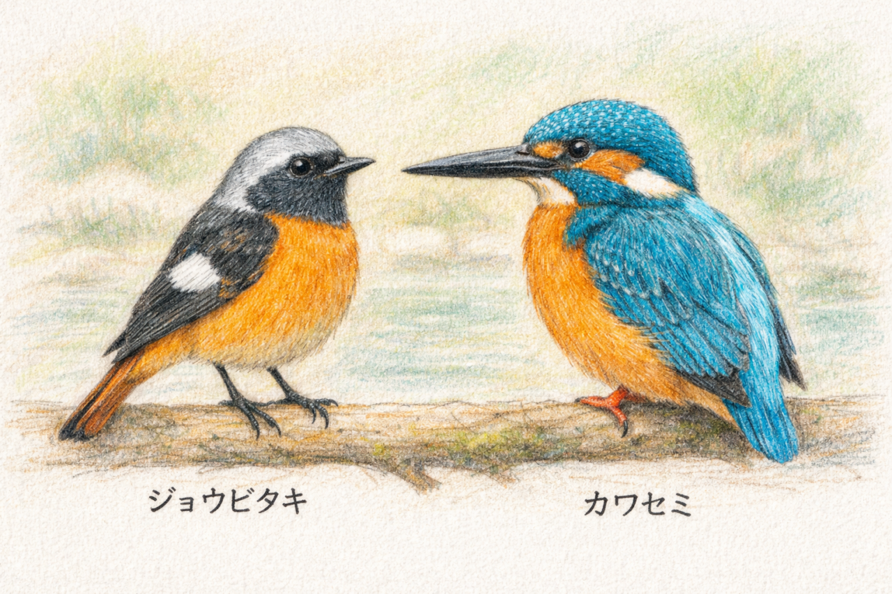 ジョウビタキとカワセミの違いと見分け方 配色の違い