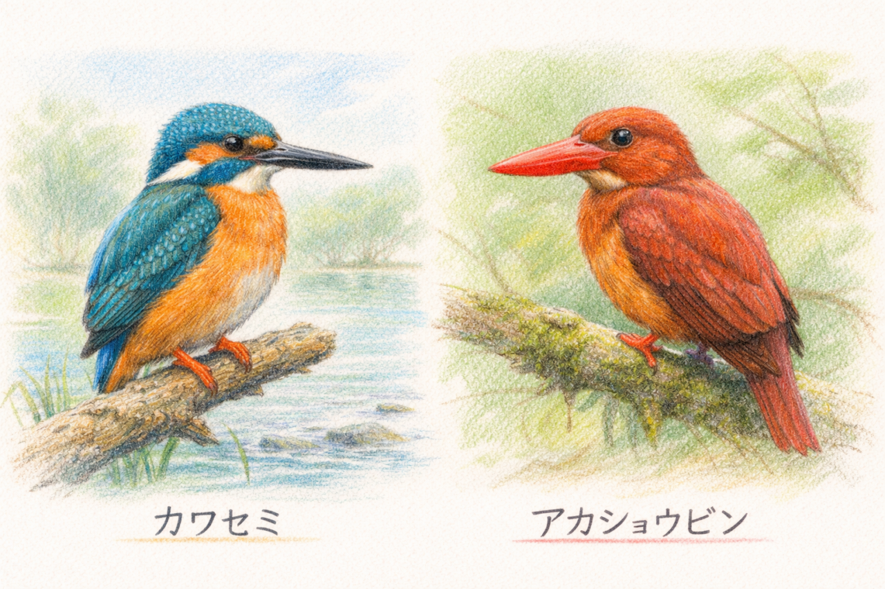 カワセミとアカショウビンの違いと見分け方 配色の違い