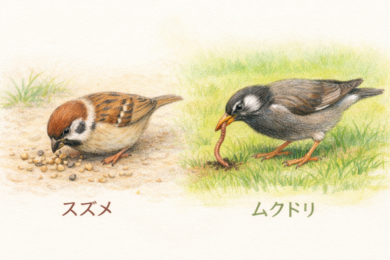 スズメとムクドリの違いと見分け方 食性の違い