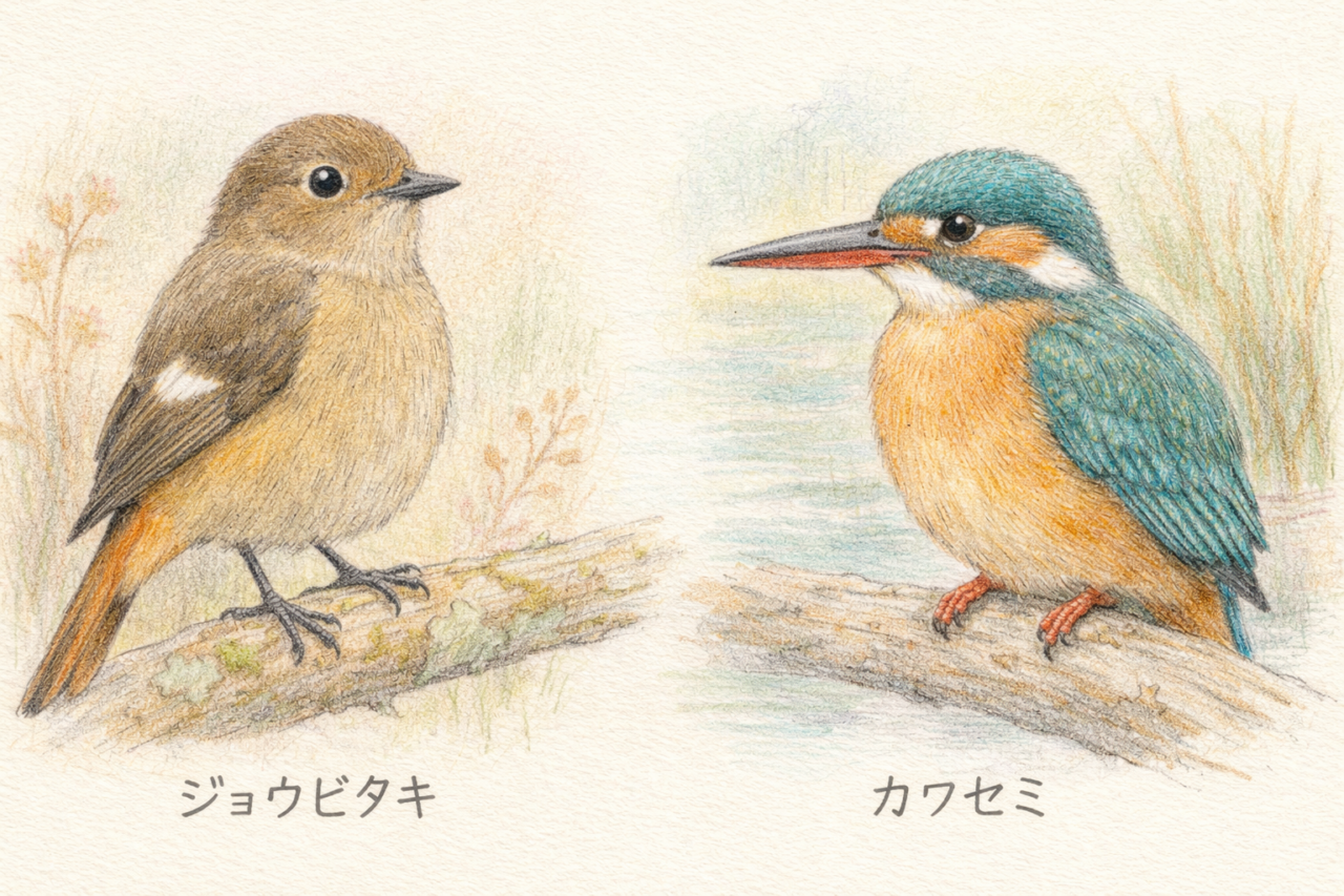 ジョウビタキとカワセミの違いと見分け方 メス同士の違い