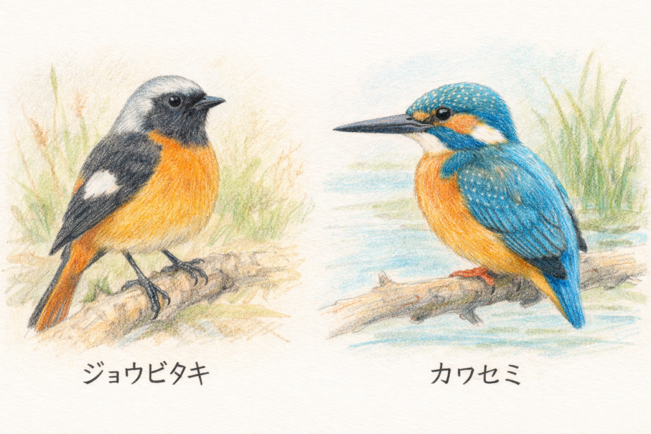ジョウビタキとカワセミの違いと見分け方