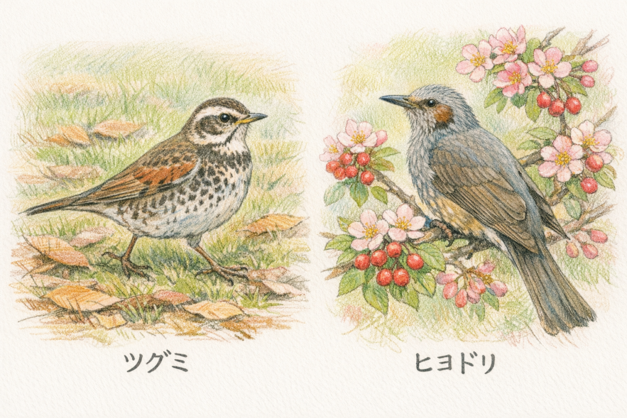 ツグミとヒヨドリの違いと見分け方 生息環境の違い