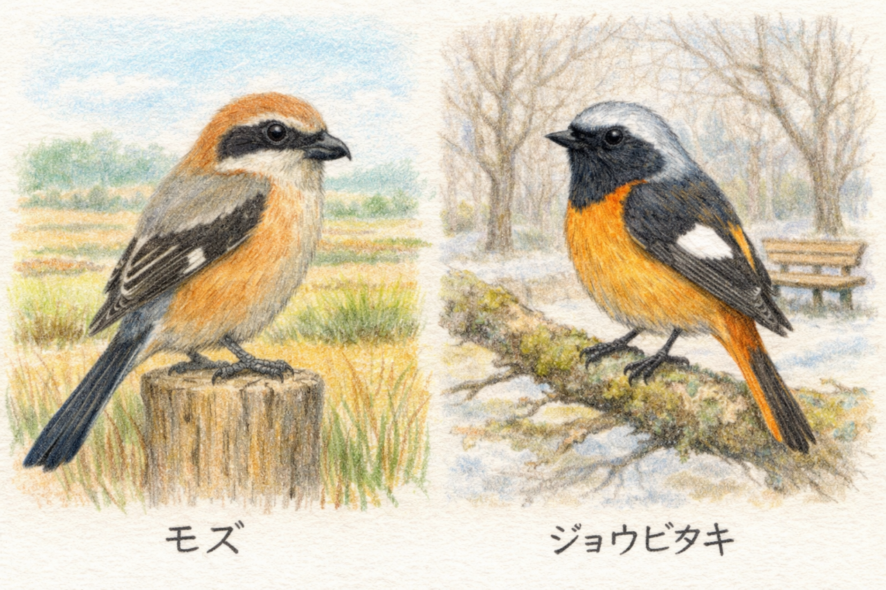 モズとジョウビタキの違いと見分け方　見られる時期の違い