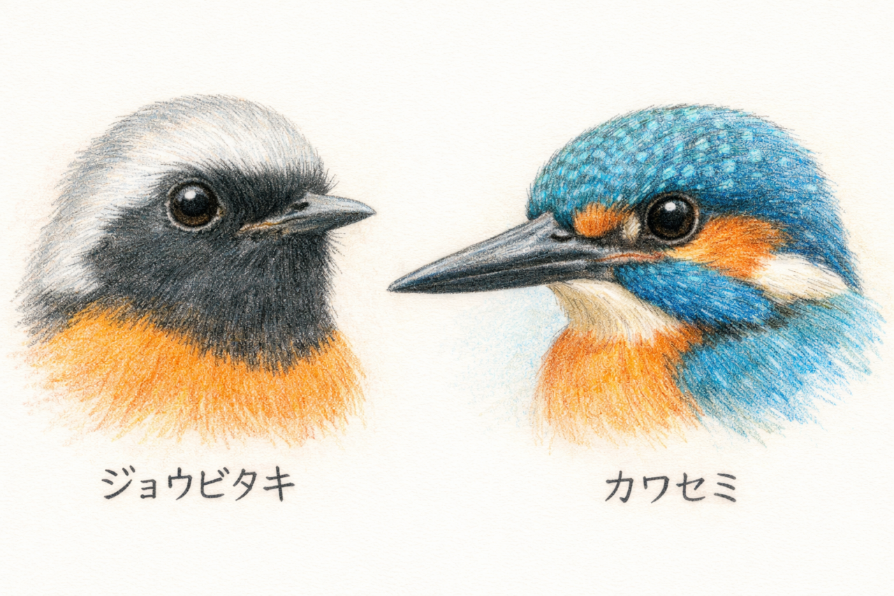 ジョウビタキとカワセミの違いと見分け方 顔の違い