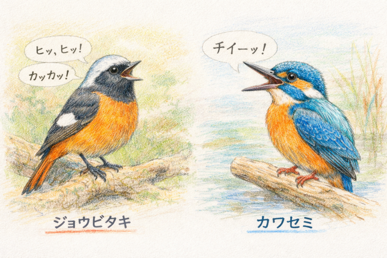 ジョウビタキとカワセミの違いと見分け方 鳴き声の違い