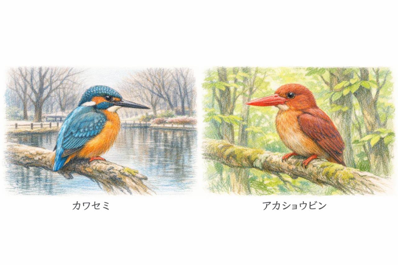 カワセミとアカショウビンの違いと見分け方 見られる時期の違い
