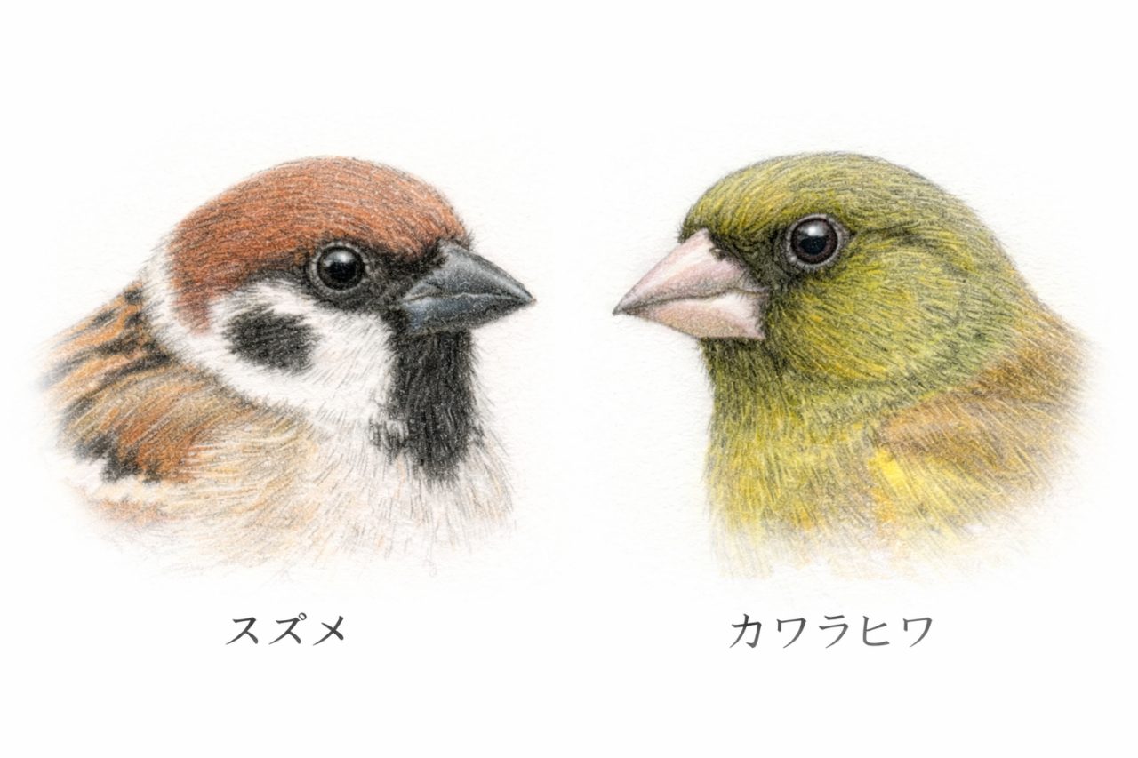 スズメとカワラヒワの違いと見分け方 顔の違い
