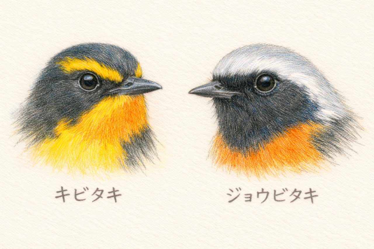 キビタキとジョウビタキの違いと見分け方 顔の違い