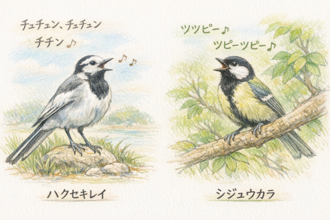 ハクセキレイとシジュウカラの違いと見分け方　鳴き声の違い