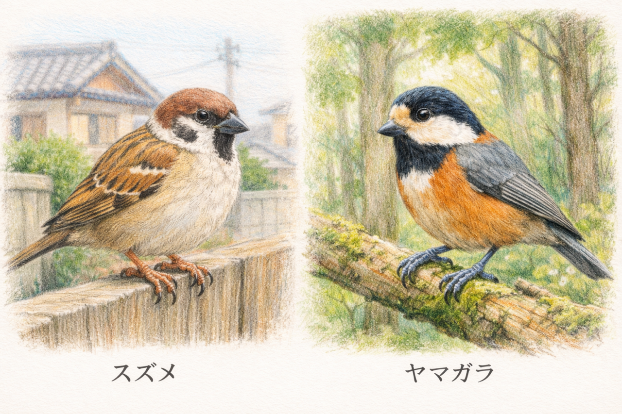 スズメとヤマガラの違いと見分け方 生息環境の違い
