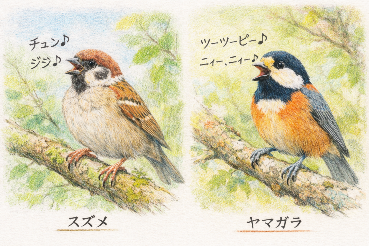 スズメとヤマガラの違いと見分け方 鳴き声の違い