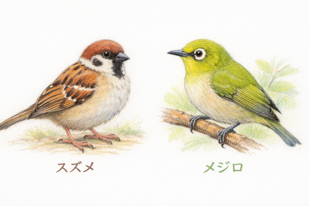 スズメとメジロの違いと見分け方　配色の違い