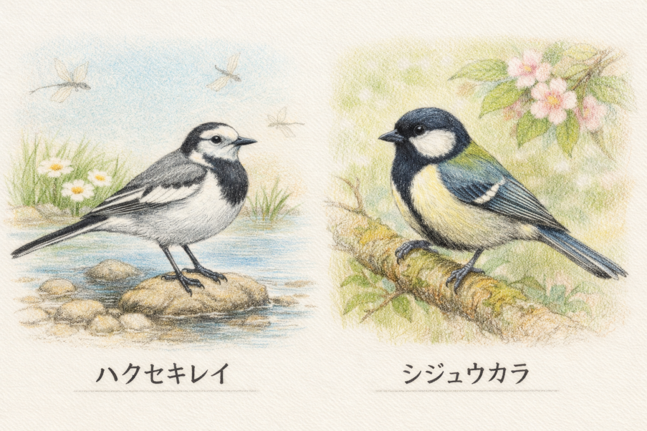 ハクセキレイとシジュウカラの違いと見分け方