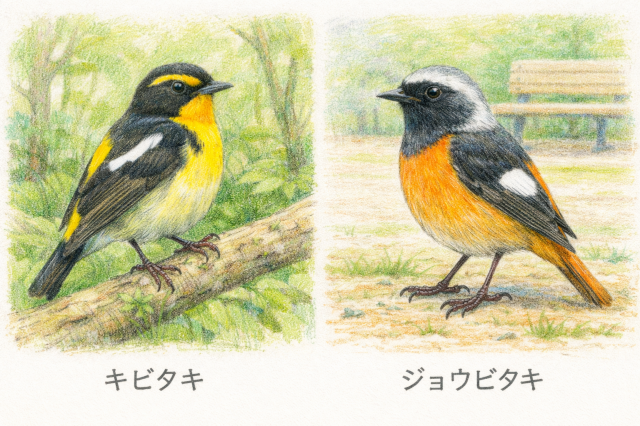 キビタキとジョウビタキの違いと見分け方 生息環境の違い